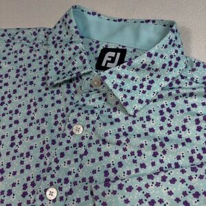 FootJoy Polo Men's L‎ Light Blue Floral Golf Stretch Performance Logo Shirt